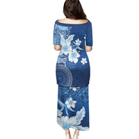 Hawaii Tapa Pattern With Navy Hibiscus Puletasi LT05 - Polynesian Pride