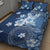 Hawaii Tapa Pattern With Navy Hibiscus Quilt Bed Set