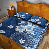 Hawaii Tapa Pattern With Navy Hibiscus Quilt Bed Set