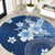 Hawaii Tapa Pattern With Navy Hibiscus Round Carpet