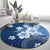 Hawaii Tapa Pattern With Navy Hibiscus Round Carpet