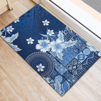 Hawaii Tapa Pattern With Navy Hibiscus Rubber Doormat LT05 - Polynesian Pride