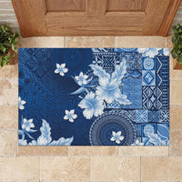 Hawaii Tapa Pattern With Navy Hibiscus Rubber Doormat LT05 - Polynesian Pride
