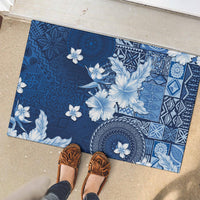 Hawaii Tapa Pattern With Navy Hibiscus Rubber Doormat LT05 - Polynesian Pride