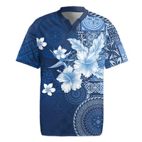 Hawaii Tapa Pattern With Navy Hibiscus Rugby Jersey LT05 Navy - Polynesian Pride