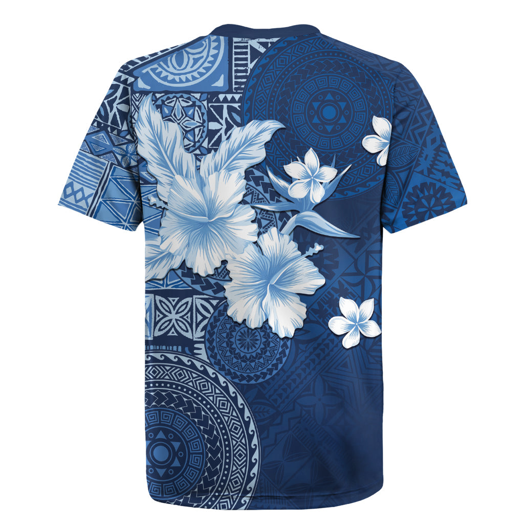 Hawaii Tapa Pattern With Navy Hibiscus Rugby Jersey LT05 - Polynesian Pride
