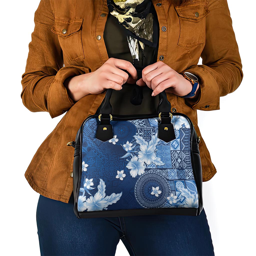 Hawaii Tapa Pattern With Navy Hibiscus Shoulder Handbag