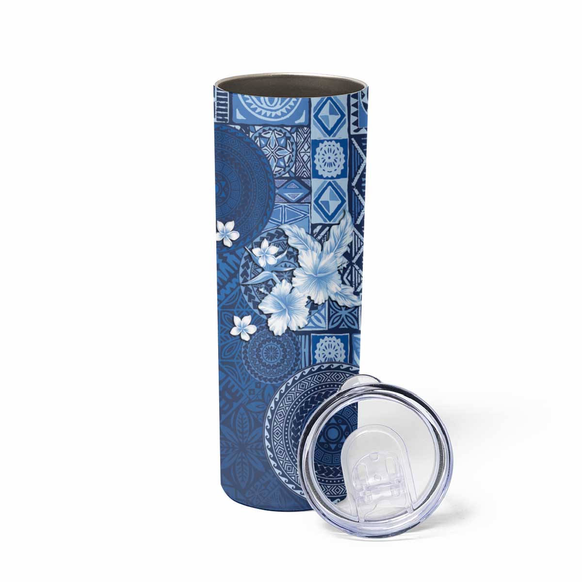 Hawaii Tapa Pattern With Navy Hibiscus Skinny Tumbler