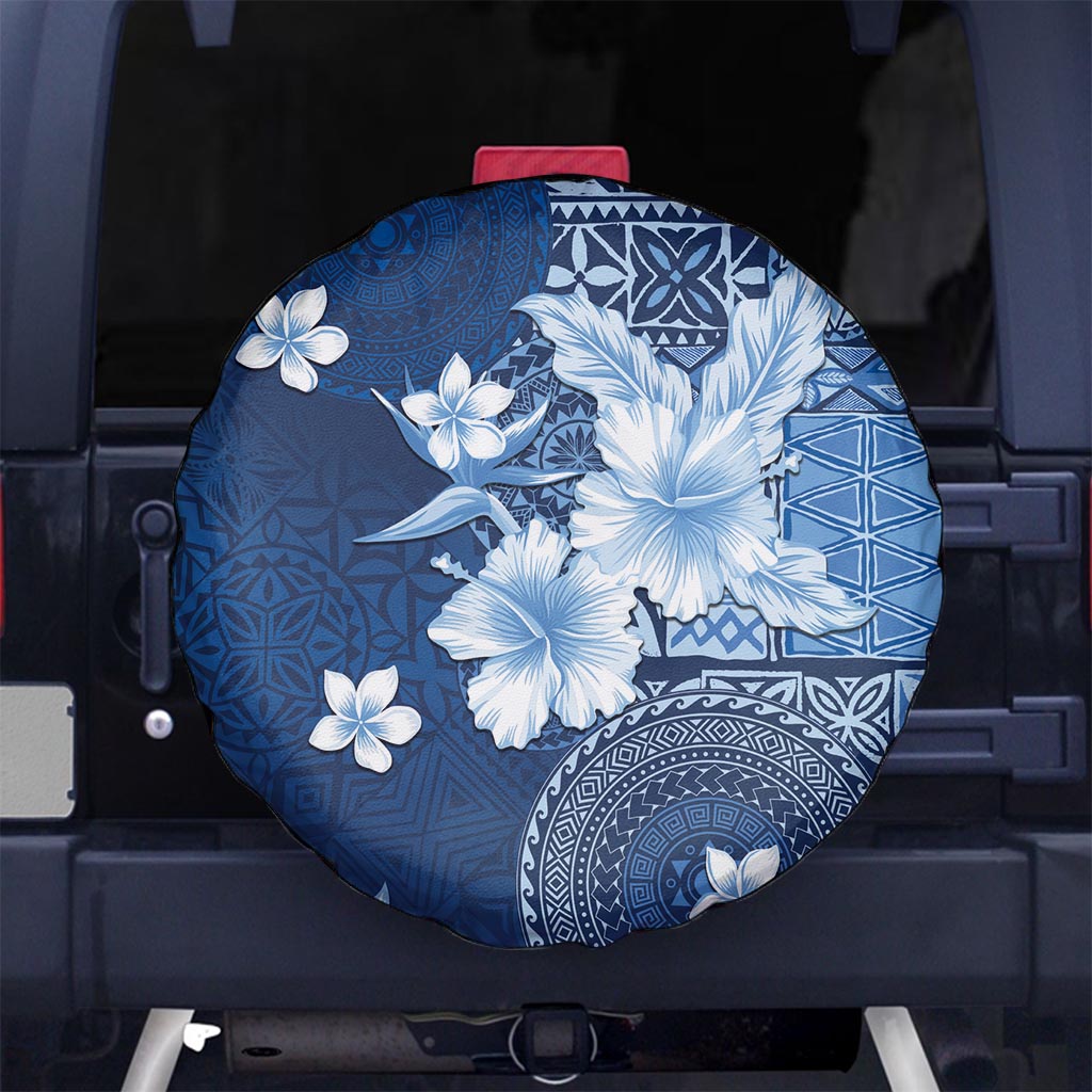 Hawaii Tapa Pattern With Navy Hibiscus Spare Tire Cover LT05 - Polynesian Pride