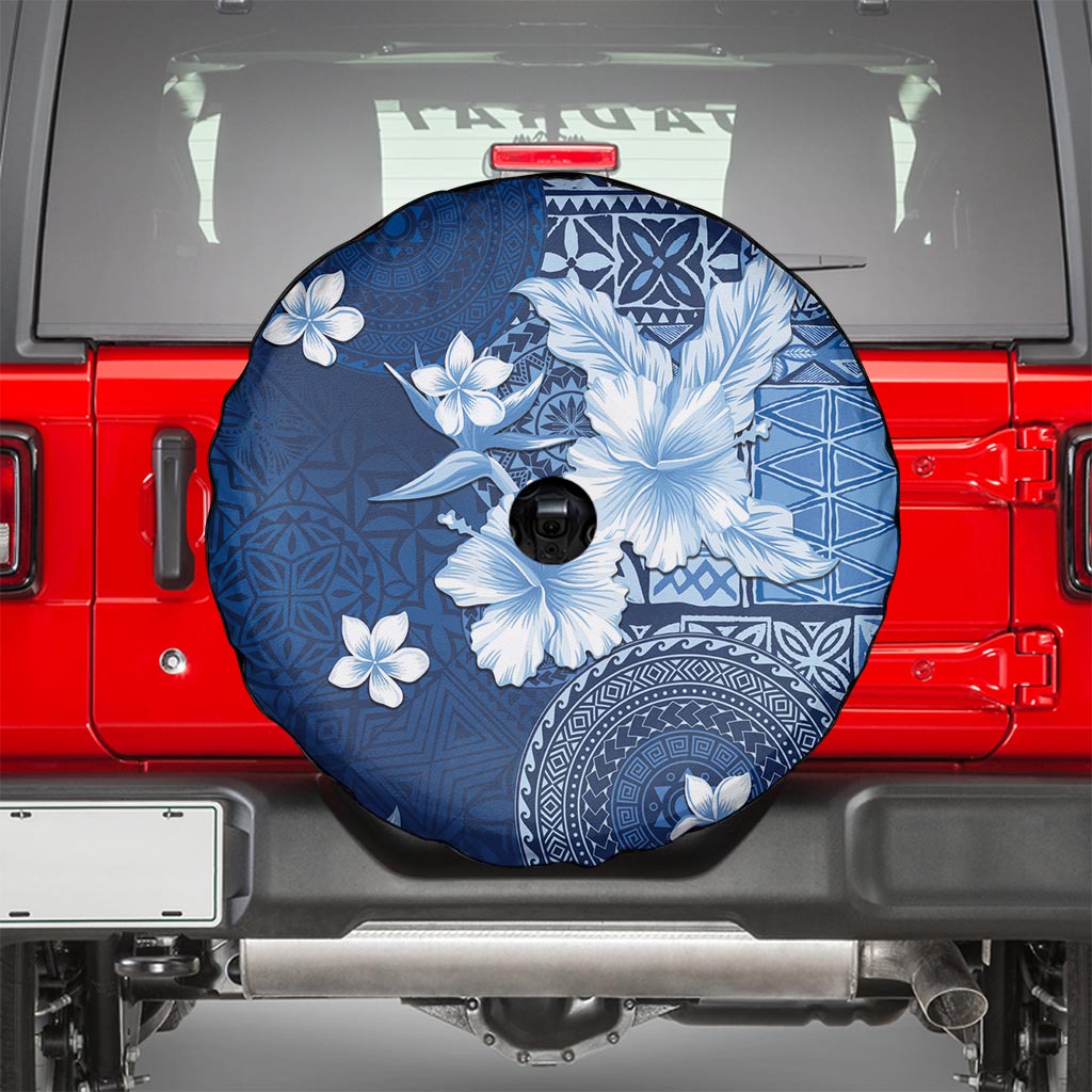 Hawaii Tapa Pattern With Navy Hibiscus Spare Tire Cover LT05 - Polynesian Pride