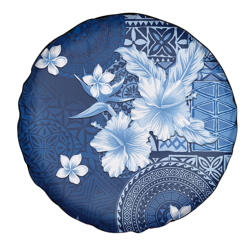 Hawaii Tapa Pattern With Navy Hibiscus Spare Tire Cover LT05 - Polynesian Pride