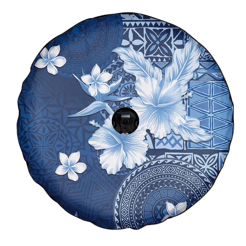 Hawaii Tapa Pattern With Navy Hibiscus Spare Tire Cover LT05 - Polynesian Pride