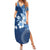 Hawaii Tapa Pattern With Navy Hibiscus Summer Maxi Dress