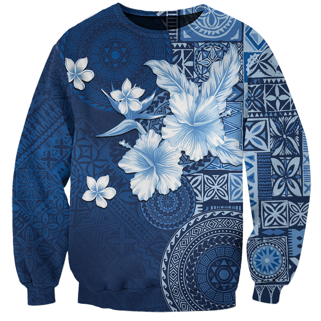 Hawaii Tapa Pattern With Navy Hibiscus Sweatshirt LT05 Unisex Navy - Polynesian Pride