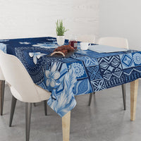 Hawaii Tapa Pattern With Navy Hibiscus Tablecloth LT05 - Polynesian Pride