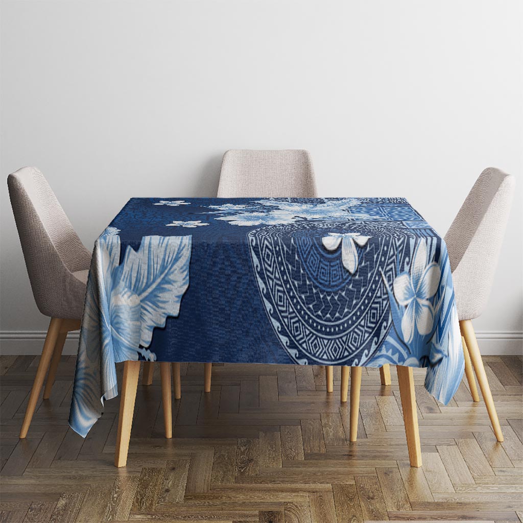 Hawaii Tapa Pattern With Navy Hibiscus Tablecloth LT05 - Polynesian Pride