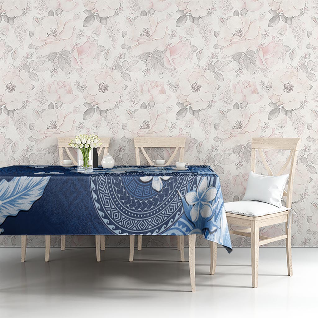 Hawaii Tapa Pattern With Navy Hibiscus Tablecloth LT05 - Polynesian Pride