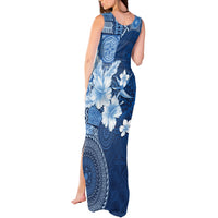 Hawaii Tapa Pattern With Navy Hibiscus Tank Maxi Dress LT05 - Polynesian Pride