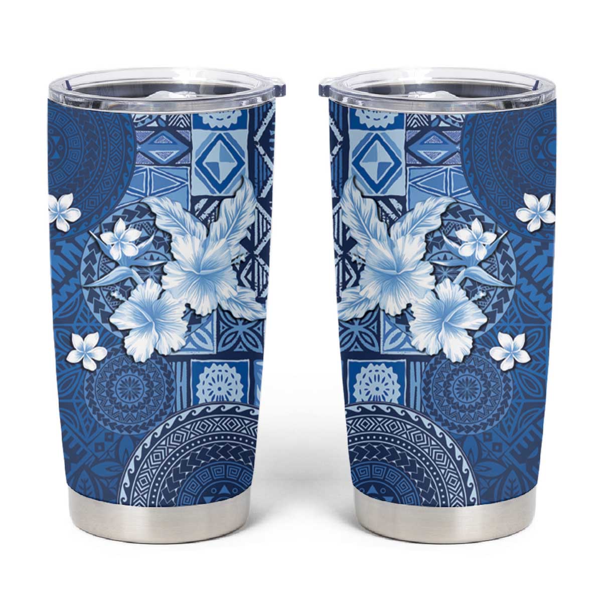 Hawaii Tapa Pattern With Navy Hibiscus Tumbler Cup