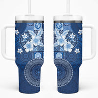 Hawaii Tapa Pattern With Navy Hibiscus Tumbler With Handle