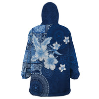 Hawaii Tapa Pattern With Navy Hibiscus Wearable Blanket Hoodie LT05 - Polynesian Pride
