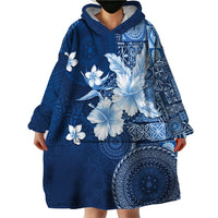 Hawaii Tapa Pattern With Navy Hibiscus Wearable Blanket Hoodie LT05 - Polynesian Pride