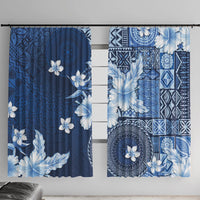 Hawaii Tapa Pattern With Navy Hibiscus Window Curtain LT05 With Hooks Navy - Polynesian Pride