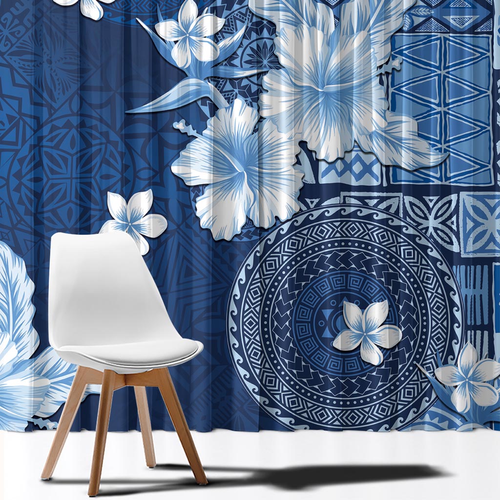 Hawaii Tapa Pattern With Navy Hibiscus Window Curtain LT05 - Polynesian Pride