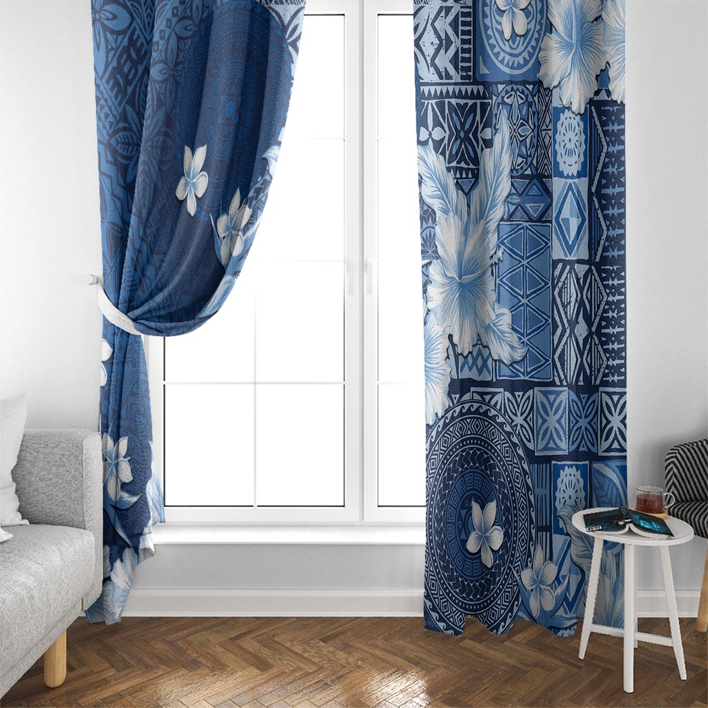 Hawaii Tapa Pattern With Navy Hibiscus Window Curtain LT05 - Polynesian Pride
