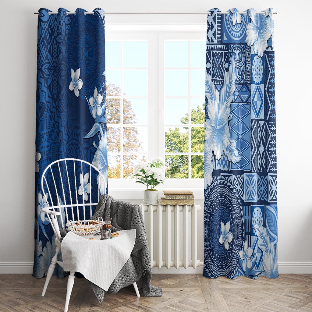 Hawaii Tapa Pattern With Navy Hibiscus Window Curtain LT05 - Polynesian Pride