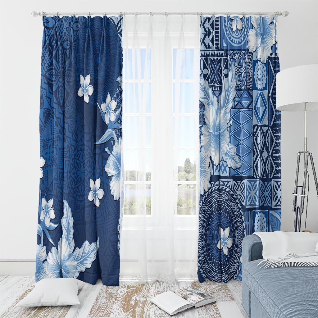Hawaii Tapa Pattern With Navy Hibiscus Window Curtain LT05 - Polynesian Pride