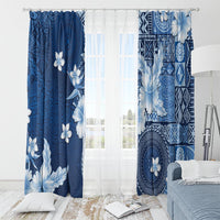 Hawaii Tapa Pattern With Navy Hibiscus Window Curtain LT05 - Polynesian Pride