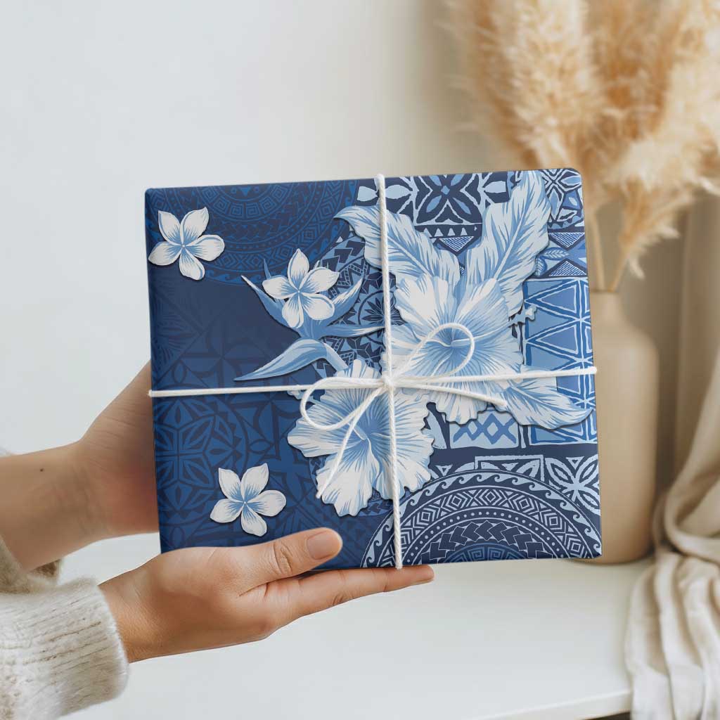 Hawaii Tapa Pattern With Navy Hibiscus Wrapping Paper - Polynesian Pride