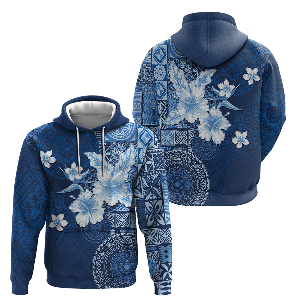 Hawaii Tapa Pattern With Navy Hibiscus Zip Hoodie