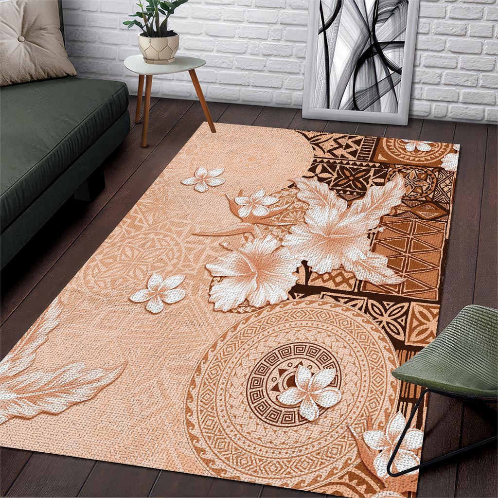 Hawaii Tapa Pattern With Brown Hibiscus Area Rug