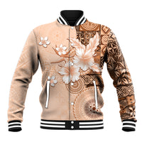 Hawaii Tapa Pattern With Brown Hibiscus Baseball Jacket LT05 Unisex Brown - Polynesian Pride