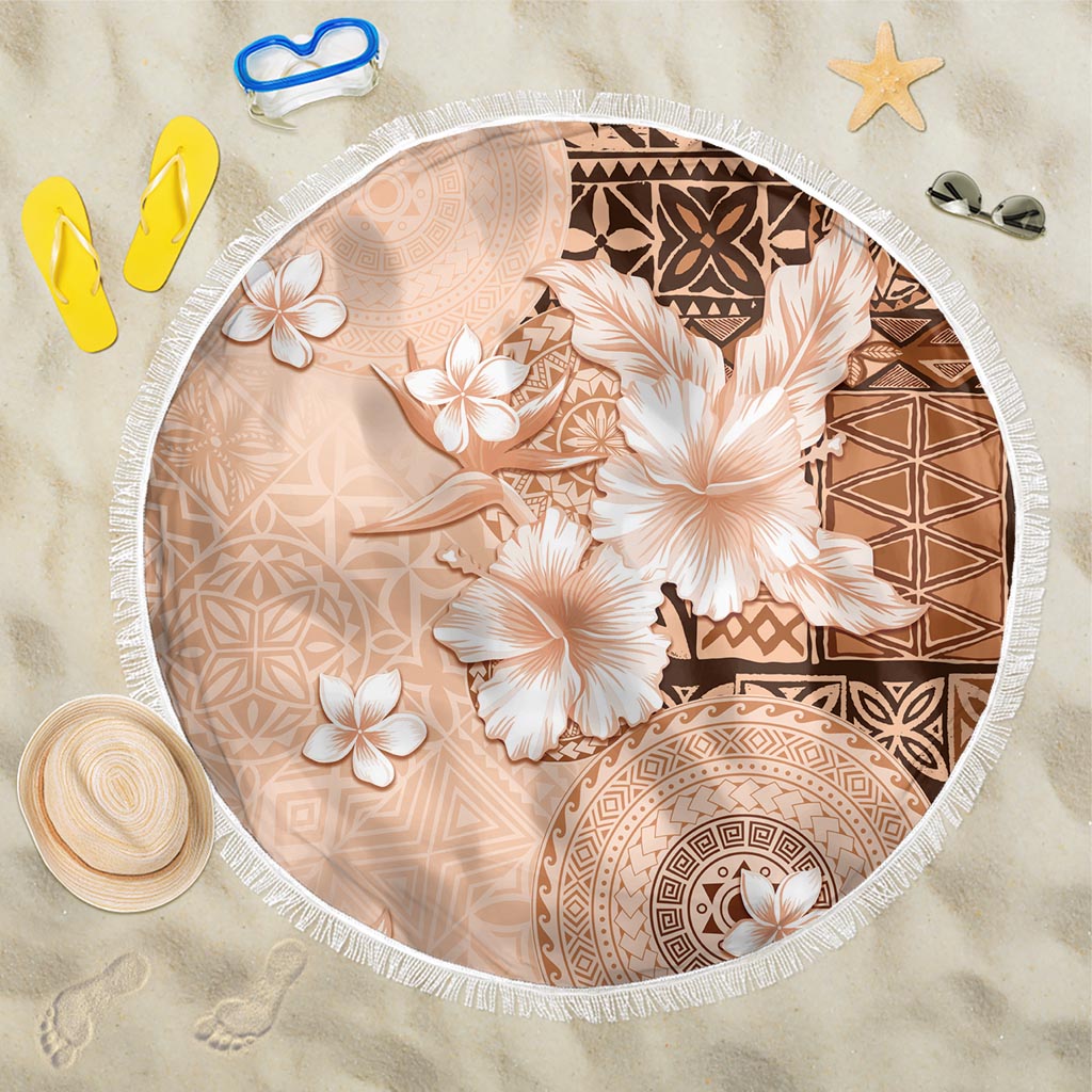 Hawaii Tapa Pattern With Brown Hibiscus Beach Blanket LT05 One Size 150cm Brown - Polynesian Pride
