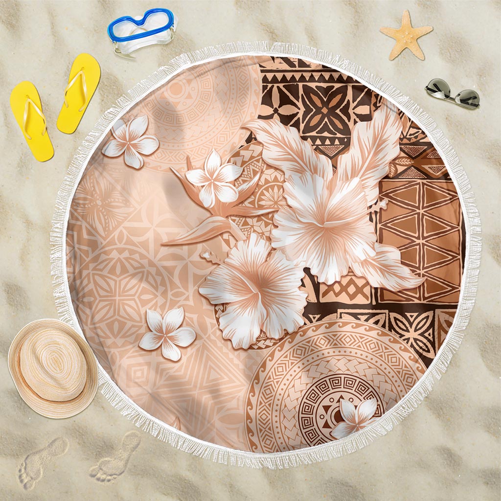 Hawaii Tapa Pattern With Brown Hibiscus Beach Blanket