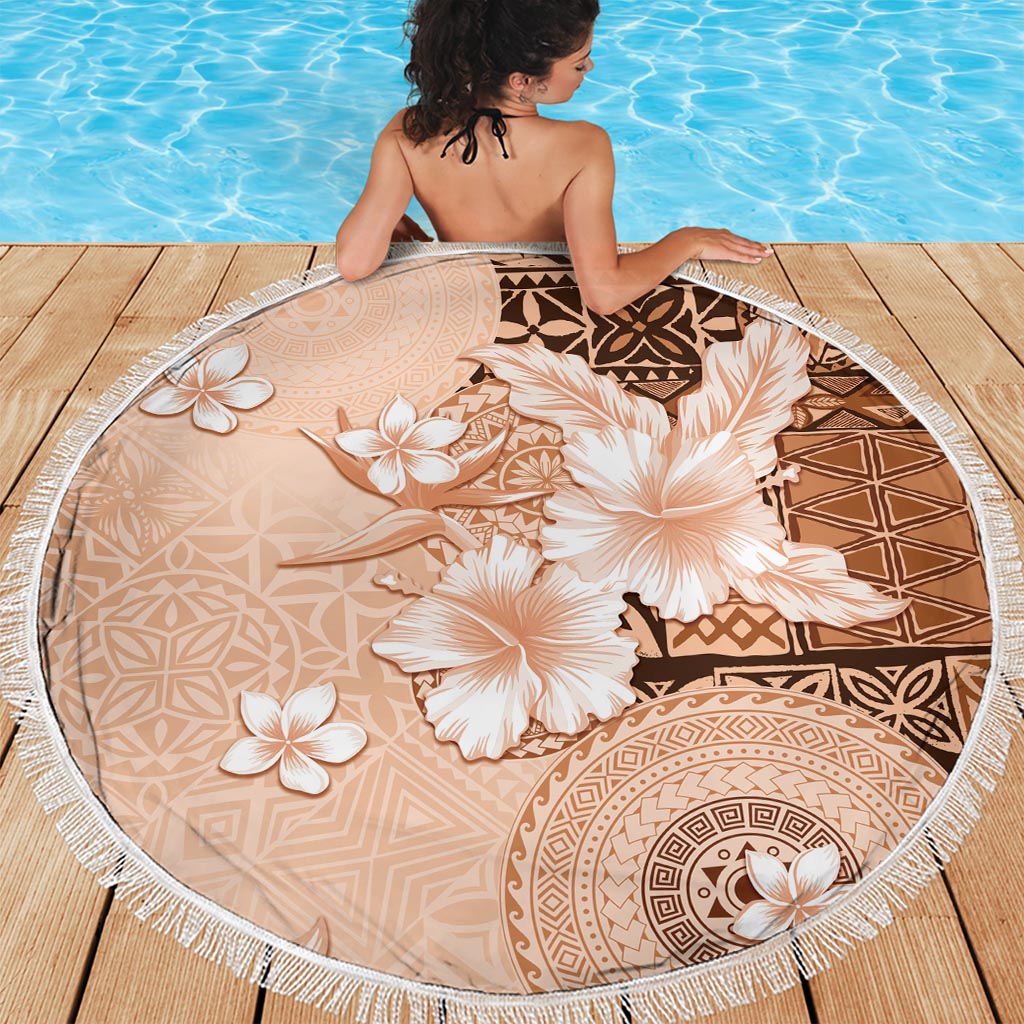 Hawaii Tapa Pattern With Brown Hibiscus Beach Blanket LT05 - Polynesian Pride