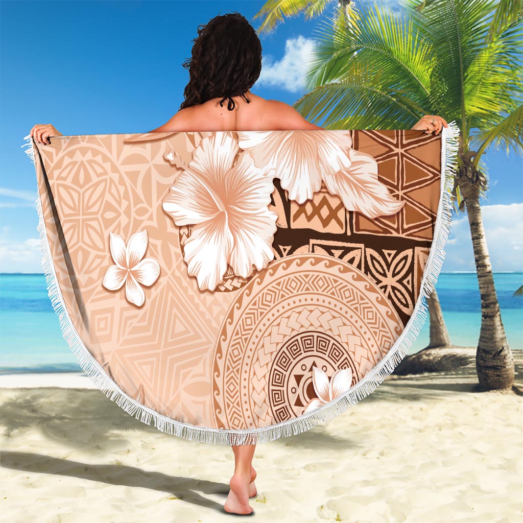 Hawaii Tapa Pattern With Brown Hibiscus Beach Blanket LT05 - Polynesian Pride