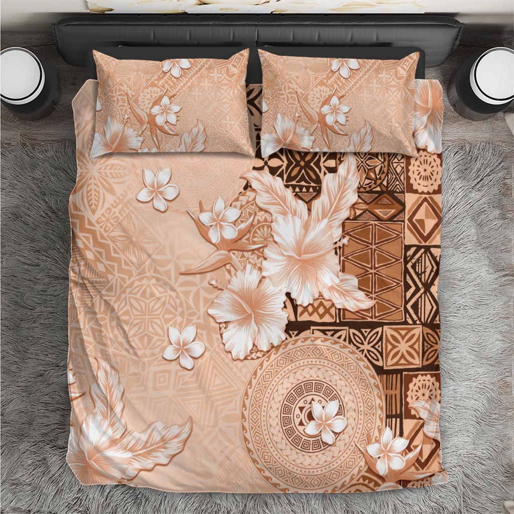 Hawaii Tapa Pattern With Brown Hibiscus Bedding Set LT05 Brown - Polynesian Pride