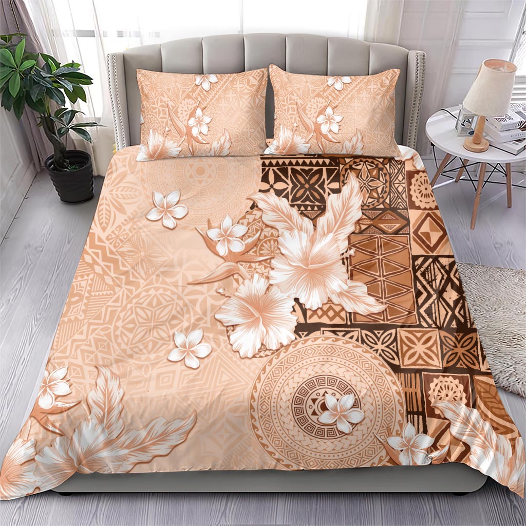 Hawaii Tapa Pattern With Brown Hibiscus Bedding Set LT05 - Polynesian Pride