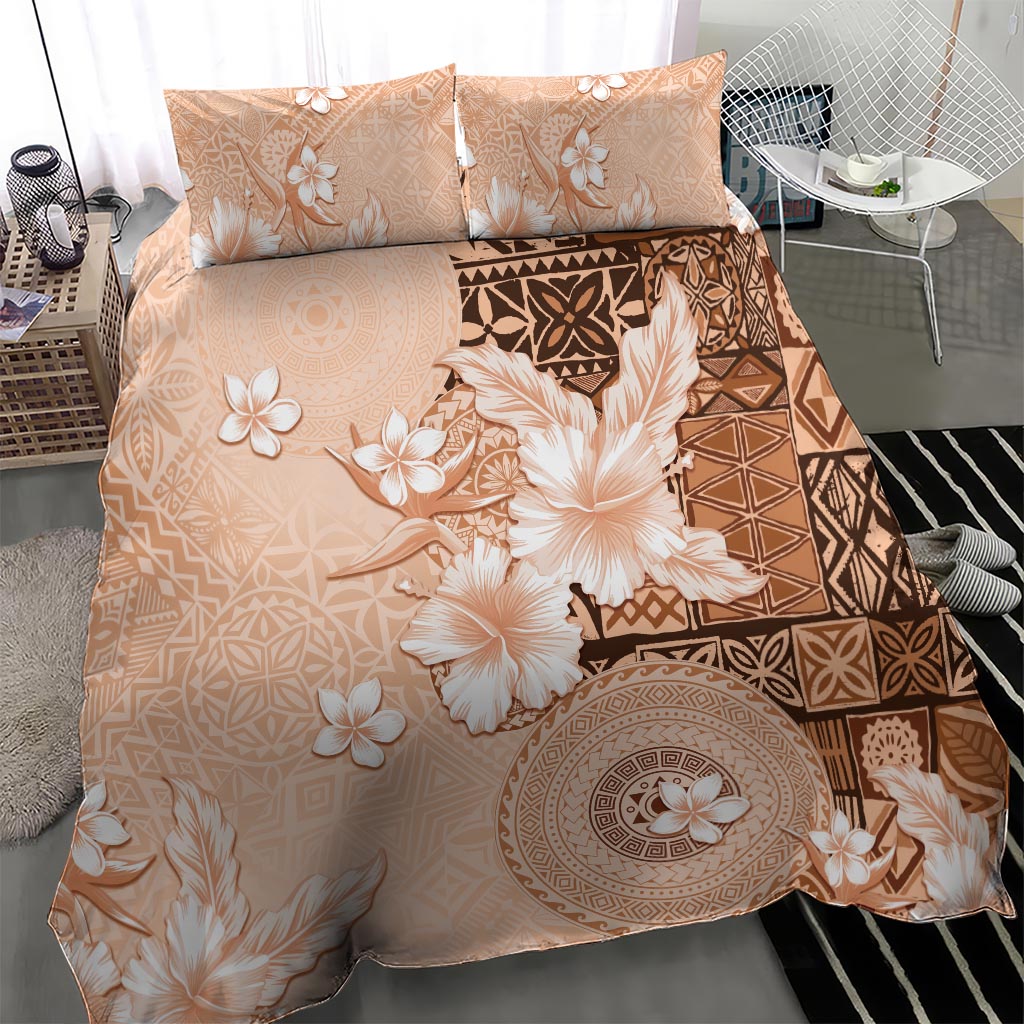 Hawaii Tapa Pattern With Brown Hibiscus Bedding Set LT05 - Polynesian Pride