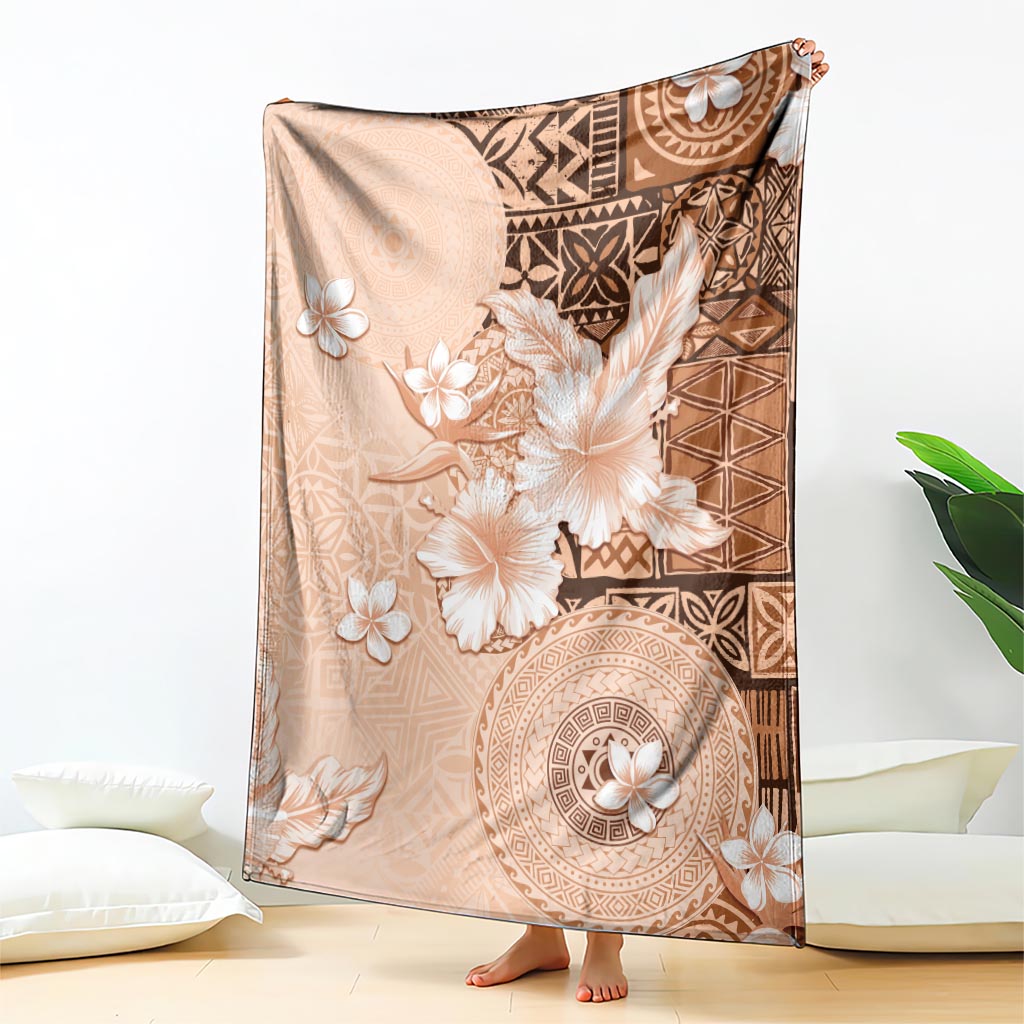 Hawaii Tapa Pattern With Brown Hibiscus Blanket LT05 - Polynesian Pride