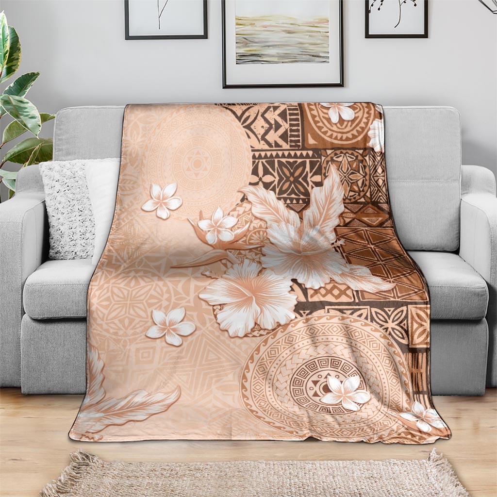 Hawaii Tapa Pattern With Brown Hibiscus Blanket LT05 - Polynesian Pride