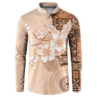 Hawaii Tapa Pattern With Brown Hibiscus Button Sweatshirt LT05 Brown - Polynesian Pride