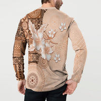 Hawaii Tapa Pattern With Brown Hibiscus Button Sweatshirt LT05 - Polynesian Pride
