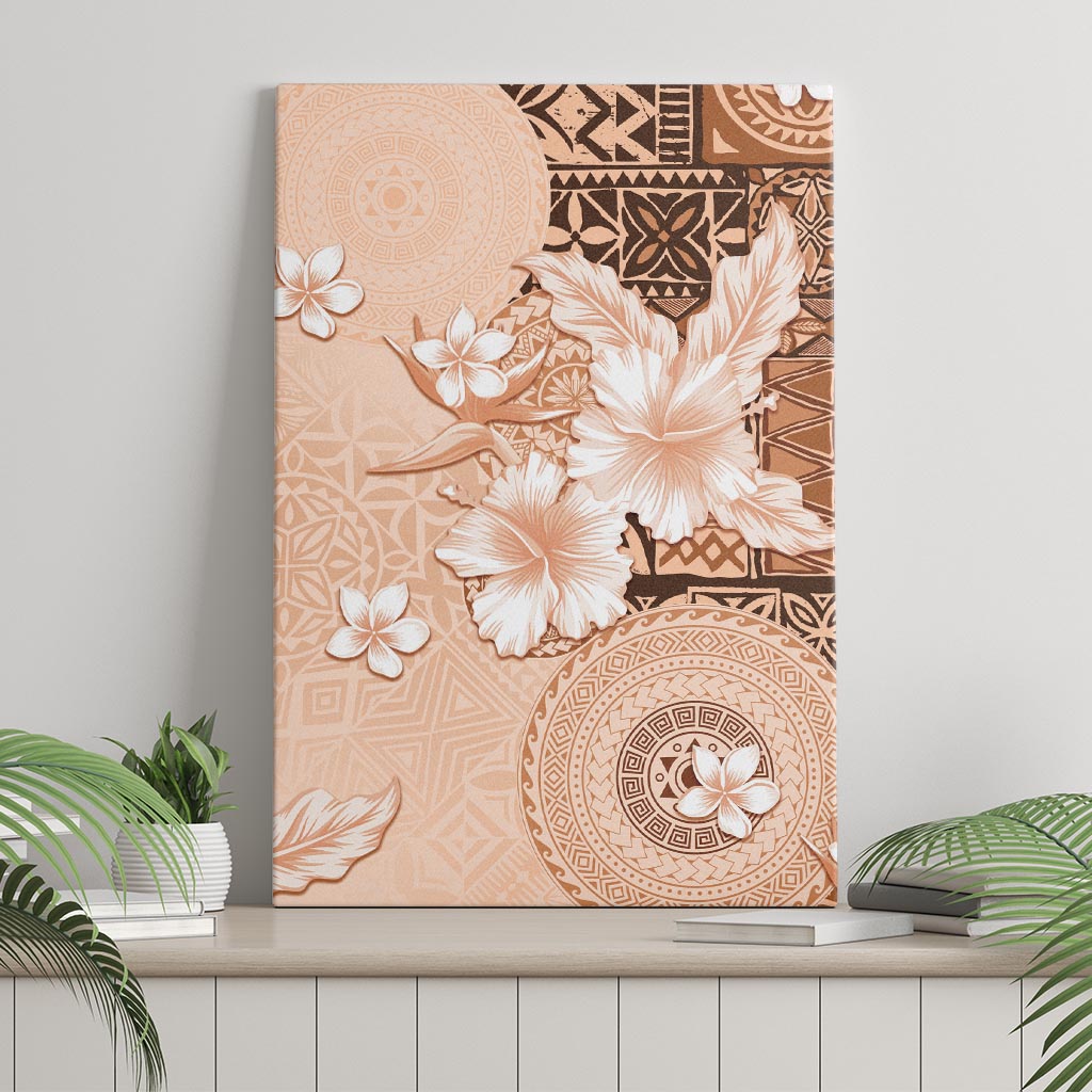 Hawaii Tapa Pattern With Brown Hibiscus Canvas Wall Art LT05 - Polynesian Pride