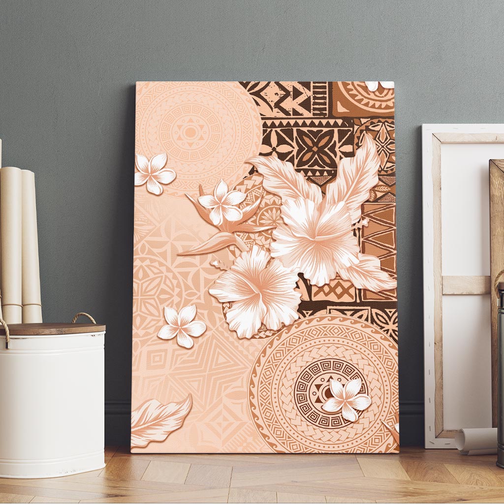 Hawaii Tapa Pattern With Brown Hibiscus Canvas Wall Art LT05 - Polynesian Pride