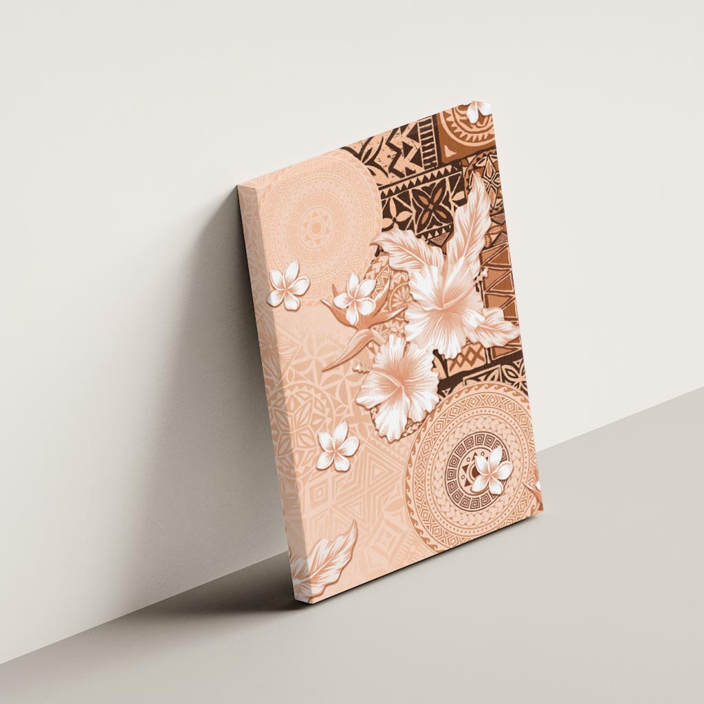 Hawaii Tapa Pattern With Brown Hibiscus Canvas Wall Art LT05 - Polynesian Pride